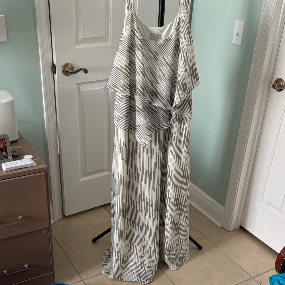 Robbie Bee Gray and White Maxi Dress